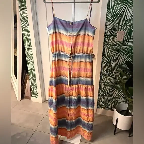 Triya Livi Striped Drawstring Maxi Dress Medium - Picture 2 of 10